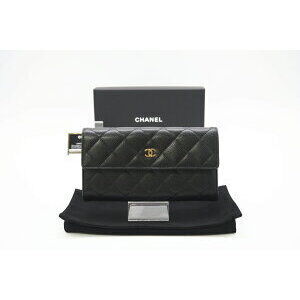 CHANEL Caviar Leather Matelasse Flap Long Wallet Black Bordeaux